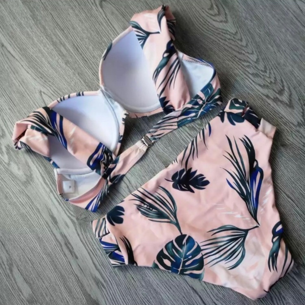 🌴💥Palm Print Push Up High Waist Bikini - Picture 2 of 8